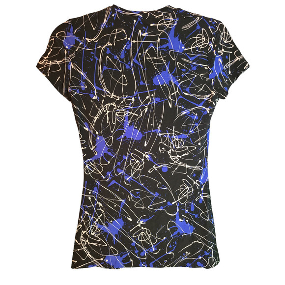 Norma Kamali Abstract Paint Splatter Black Short Sleeve Top Size Small - Picture 4 of 5